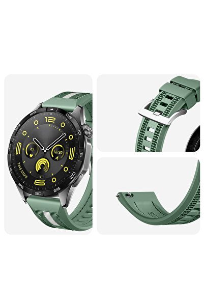 Sneezy Sportstripe Mesh Pattern Metal Buckle Silicone Smart Watch Band Compatible with Huawei Watch Gt4 46mm