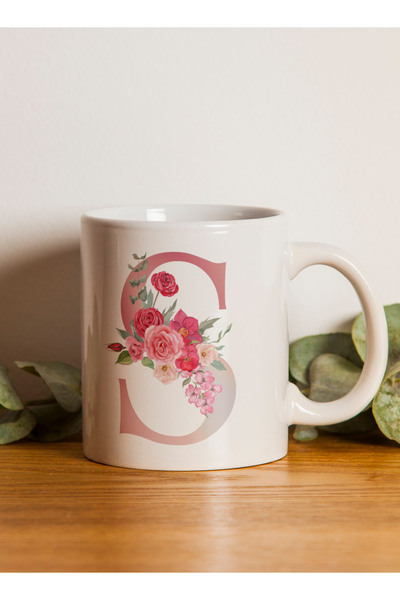 LOWHA 11 oz Ceramic Mug with Letter S Design on Both Sides