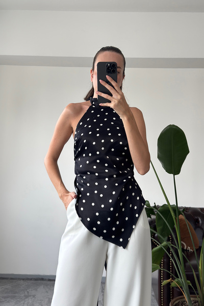 MAGARDE Polka Dot Premium Design Blouse - Black