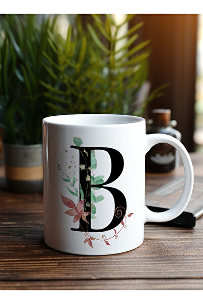 LOWHA 11 oz Ceramic Mug with Letter B Design on Both Sides