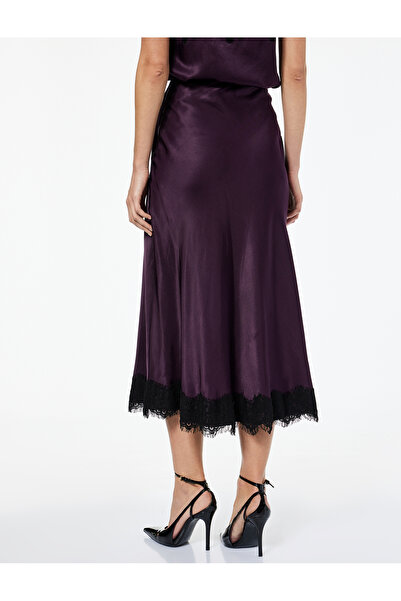 Koton slim fit Fusta midi din satin cu detaliu din dantela