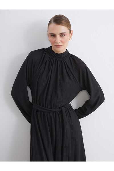 LC Waikiki MODİVRA EN-- Siyah Dik Yaka Dokulu Elbise