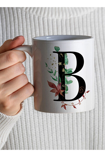 LOWHA 11 oz Ceramic Mug with Letter B Design on Both Sides