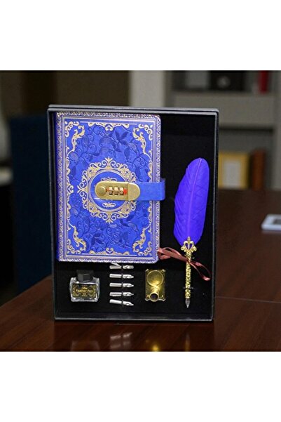 Kuzey Tacı دفتر ملاحظات عتيق مع قفل سري ومجموعة أقلام ريشة ديفيت هوكا كبيرة الحجم VIP