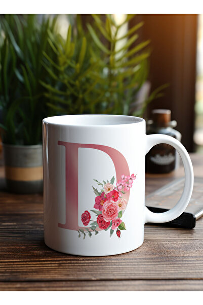 LOWHA 11 oz Ceramic Mug with Letter D Design on Both Sides