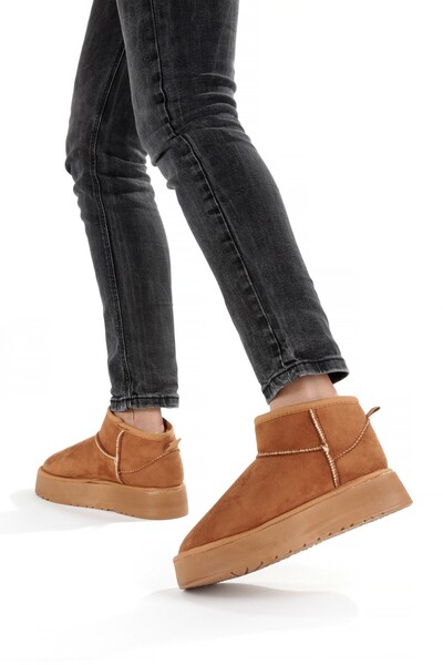 Modabuymus Tan Suede Thick Sole Woolen Fur Women's Boots Fon44