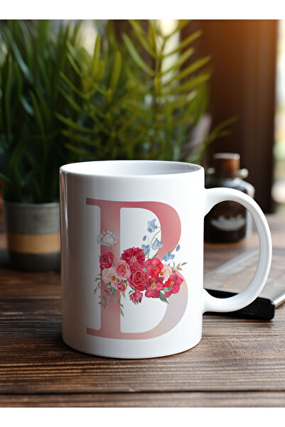 LOWHA 11 oz Ceramic Mug with Letter B Design on Both Sides