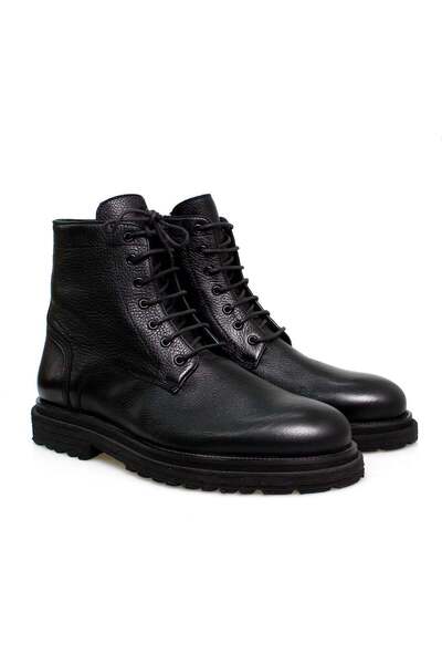 FRANCO CALVANI Black Color Lace-Up Genuine Leather Men's Boots