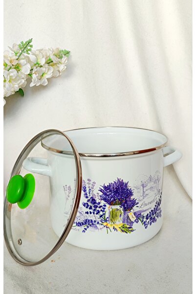 EBRULİEMAYE Lavender Enamel Lid Stockpot Deep Pot Bakraç 6.5 Liters 24 cm Diameter Jam Canning Pot