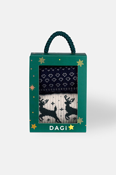 Dagi Men's 2-Piece Deer-Patterned Christmas Socks