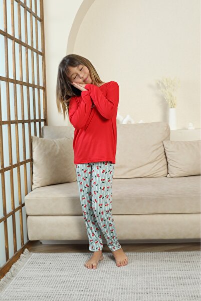 LİLA İÇ GİYİM Milan Long Sleeve Pajama Set - Cherry