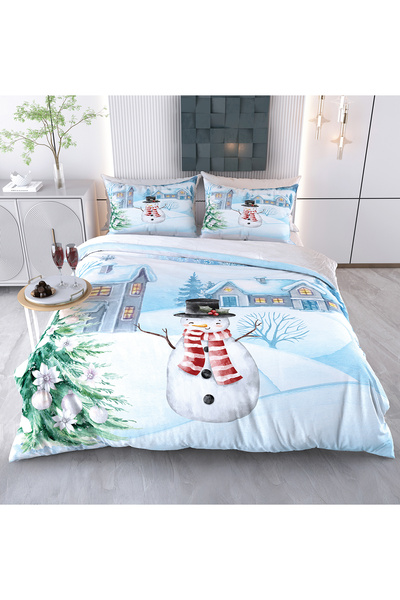 Evimemoda New Year Themed Snowman Themed 3D 3-Dimensional Double Duvet Cover Set
