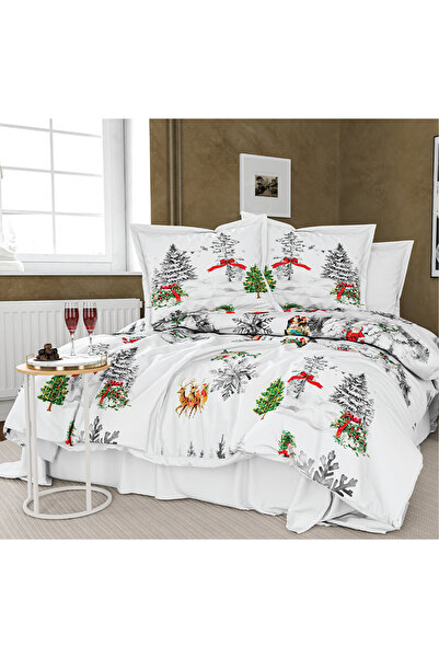 Evimemoda طقم غطاء لحاف مزدوج ثلاثي الأبعاد بتصميم شجرة الصنوبر لعيد الميلاد