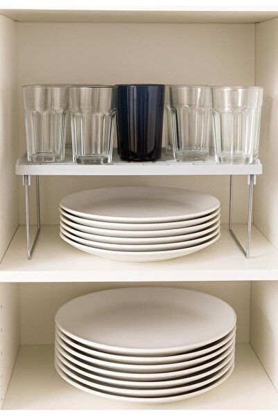 Ecolux Inside Cabinet Organizer Metal Standing Clip-On Shelf Plate Cup Rack Organizer - 2 Pcs