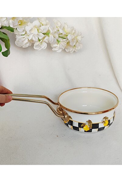 EBRULİEMAYE Limon Gold Lux Enamel Pan Sauce Bowl Casserole 1 Liter 16 cm Diameter