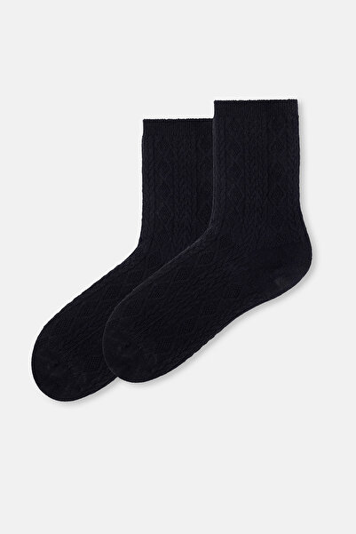 Dagi Черни дамски памучни чорапи с баклава текстура