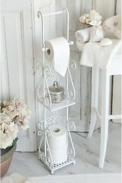 Clayre & Eef Λευκή θήκη χαρτιού υγείας από σφυρήλατο σίδερο Elegance 17 x 17 x 97 εκ.