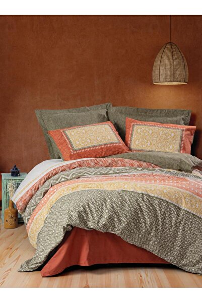 Cotton Box Satin Bed Linen Set Ochre | Cotton Satin with Warm Tones