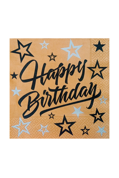 Story 33X33 cm Happy Birthday Patterned 2-Ply 20-Piece Gold Color Paper Napkins