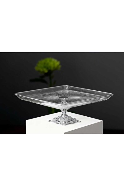 ÇNR Home Collection طبق تقديم مربع معدني بقاعدة معدنية