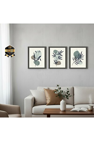 HomeTAB 3 Parça Çerçeve Görünümlü MDF Tablo Seti - Karma Renk Kollektifi Tablo