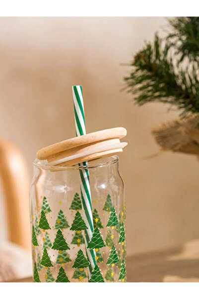 LC Waikiki Lcw Home Green Christmas Themed Glass Cup with Straw 450 ml