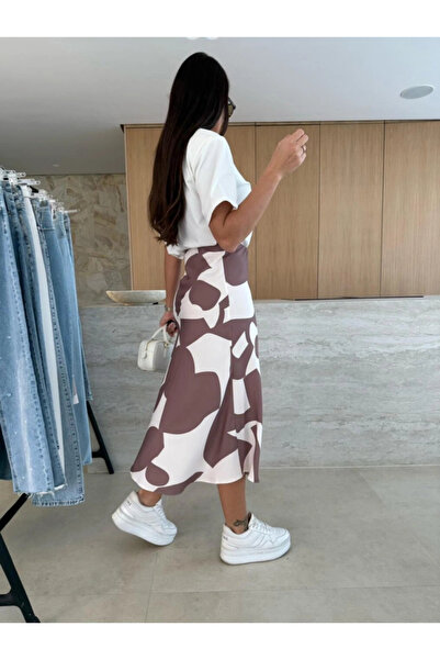 GENCULUS Women's Short Sleeve Crew Neck Viscose Blouse and Patterned Single Jersey Skirt Double Set