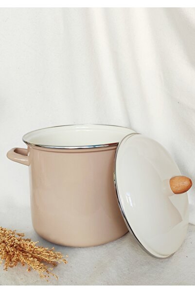 EBRULİEMAYE Cappucino Beige Enamel Stockpot Deep Pot Bakraç 7 Liters 24 cm Diameter Jam Canning Pot