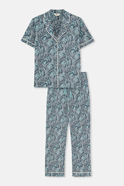 Dagi Ada Tea Shawl Patterned Shirt Pants Pajama Set