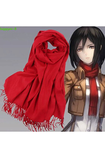 Köstebek Red Anime Attack on Titan Mikasa Tassels Long Scarf