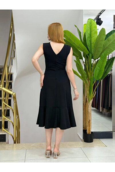 GENCULUS Women's Flared Sleeves Gathered Waist Skirt Flared Asymmetrical Cut Midi Janjan Crepe Dress