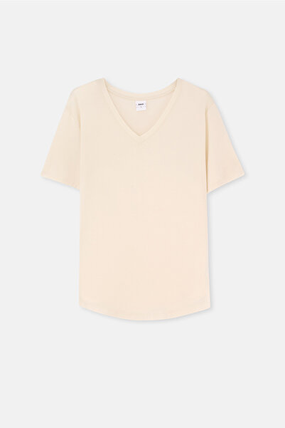 Dagi Ecru Women's V-Neck T-Shirt