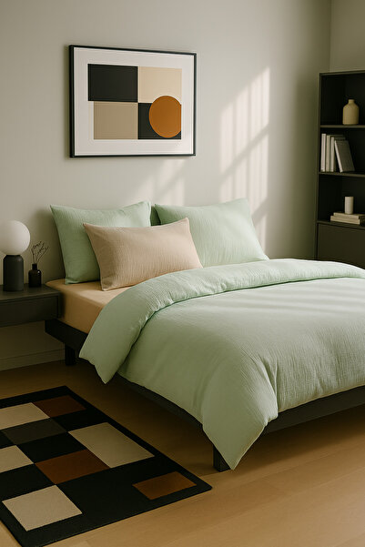 OEM 4-piece Bedding Set, 100% Cotton, Peach-Blue