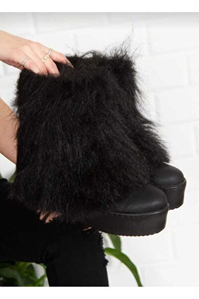 AYAKKABİSEPETİ Women's Boots with Dense Fur Inside and Full Fur Outside, Cold-Resistant