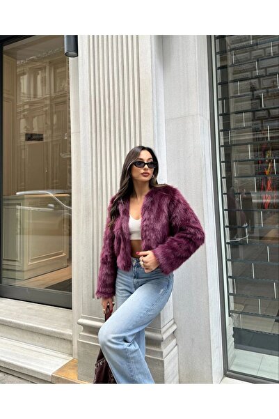 Queensland Non-Shedding Fashion Women's Fur Crop Coat – Short and Stylish Standing Jacket