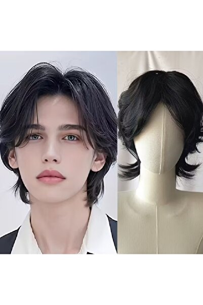 animis beauty Peruca barbateasca Neagra, scurta, fibra sintetica cu aspect , breton in stil Koreean