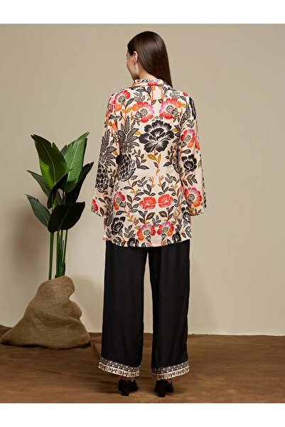 PRIYA'S PANACHE Ethnic Floral Printed Muslin Silk Kurta Pant Co-ord Set | Indian Dress Ladies Kurti Set for Women