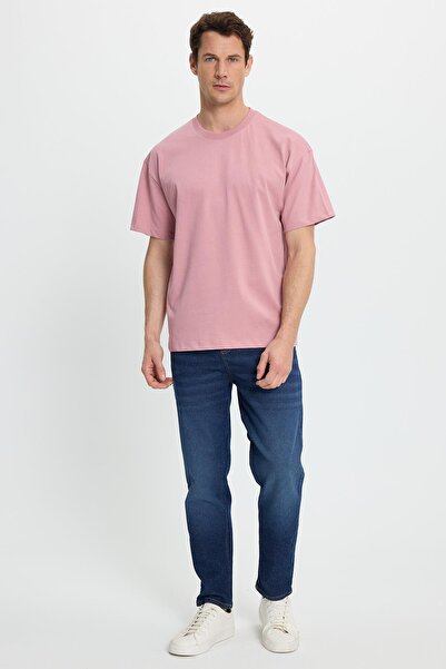 Tudors Men's Boxy Fit Loose Fit 100% Cotton Crew Neck Lilac T-Shirt