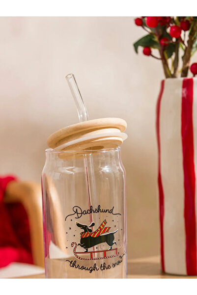 LC Waikiki Lcw Home Mixed Glass Cup with Printed Straws 450 ml