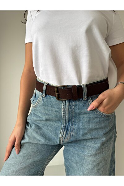 coaksco Women's Suede Bitter Brown Antique Buckle Belt