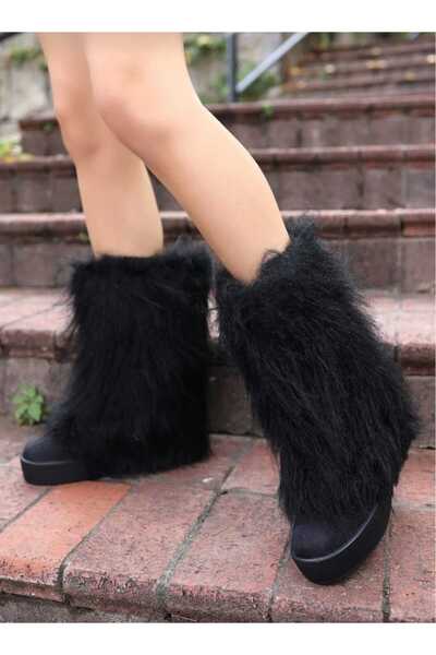 AYAKKABİSEPETİ Women's Boots with Dense Fur Inside and Full Fur Outside, Cold-Resistant