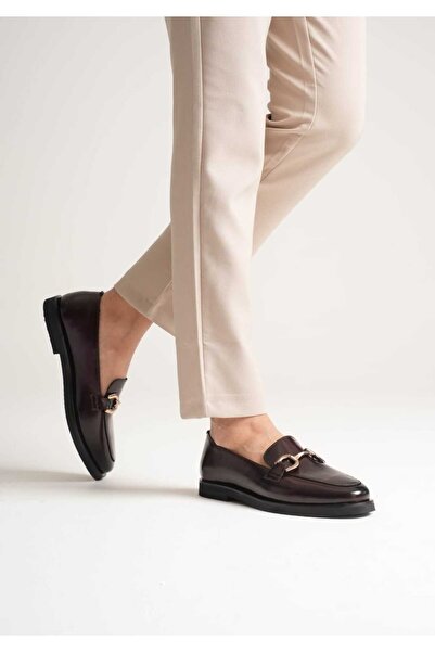 AYAKKABİSEPETİ Burgundy Inside and Outside Genuine Leather Women's Loafer