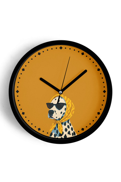 JHAAR ساعة حائط بتصميم عصري على شكل كلب دلماسي - 42 سم - هيكل أسود مع زجاج أم...