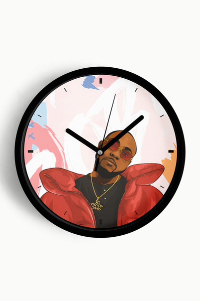 JHAAR ساعة حائط عصرية للرجال مستوحاة من موسيقى الهيب هوب - 30 سم - هيكل أسود ...