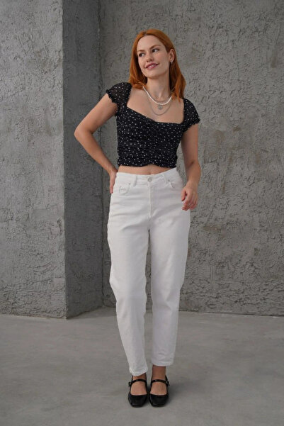 GENCULUS Polka Dot Waist Fitted Tulle Black Blouse