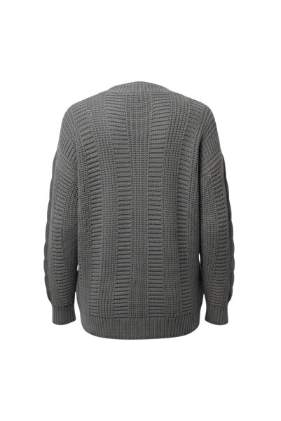 buğrahayalin Women's Gray Buttoned Short Knit Cardigan – Twisted Knit Pattern