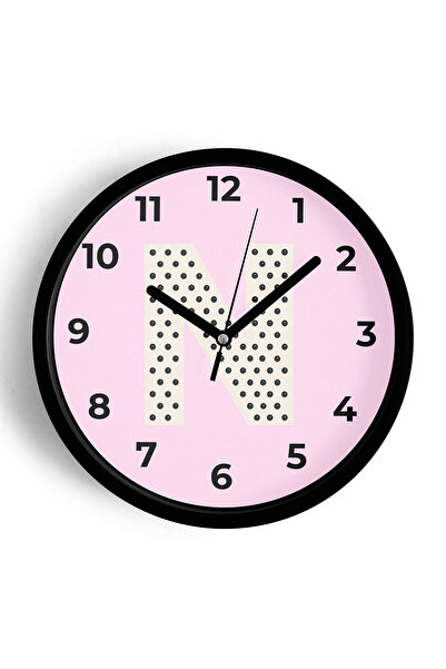 JHAAR Ceas de perete pentru camera fetelor cu litera N - 42cm - Carcasă neagr...