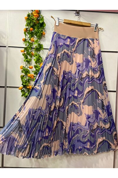 edu collection Patterned Chiffon Bohe Bell Skirt with Lining