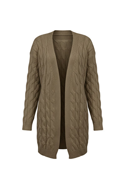 buğrahayalin Women's Brown Long Oversized Knitwear Cardigan – Twisted Knit Pattern
