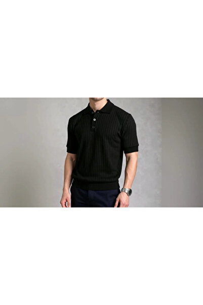 GENCULUS Men's Short Sleeve Collared Collar Buttoned Knitwear Blouse